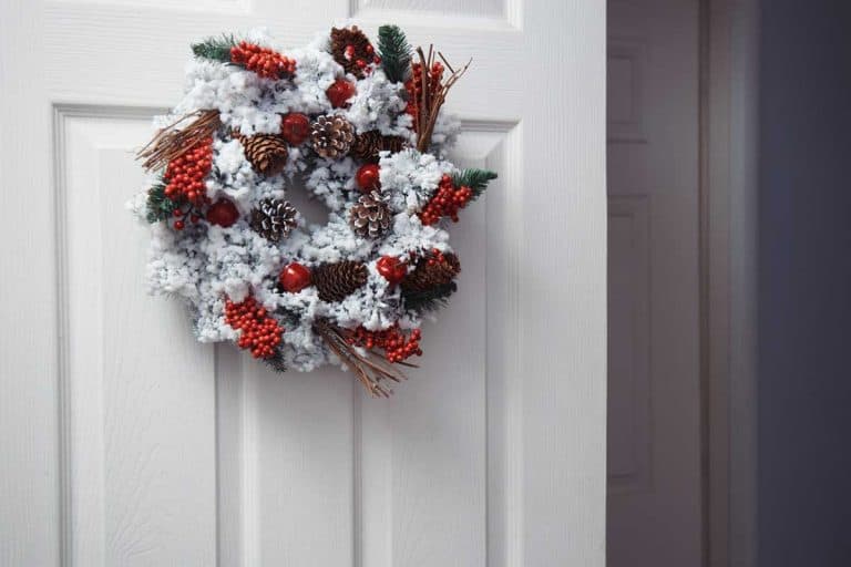 White door with Christmas wreath, How To Decorate Your Office Door For Christmas