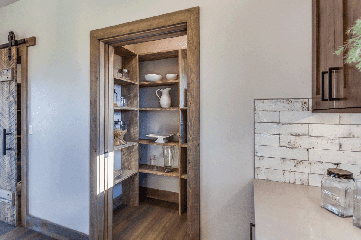 Newly designed pantry and kitchen with walk in pantry