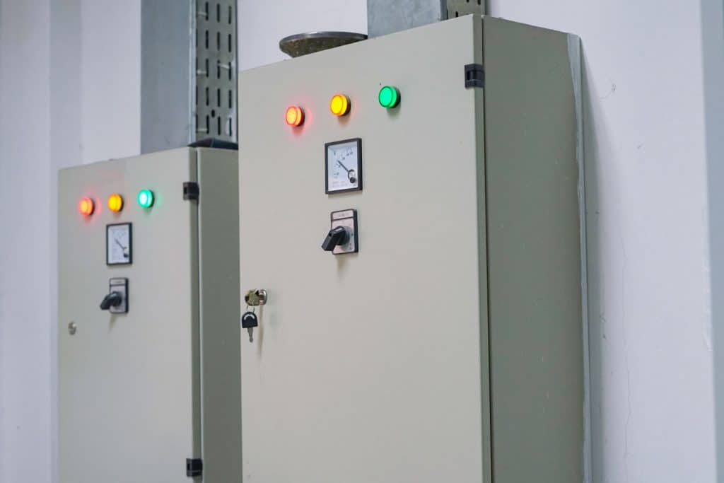 An electric panel door with led lights acting as indicators