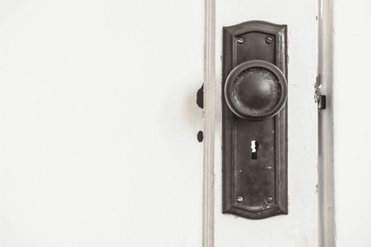 Antique metal door knob of 1928 urban home