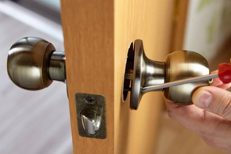 Locksmith fixes door handle rose with screw, Door Handle Keeps Falling Off - What To Do?