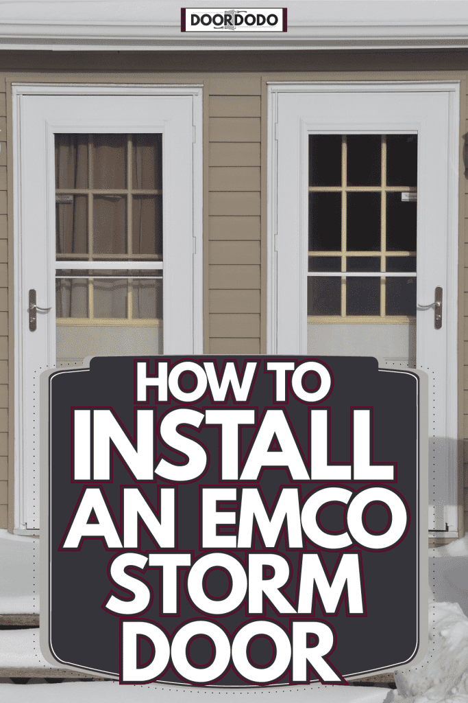 Two white storm doors in a front porch filled with snow, How To Install An Emco Storm Door
