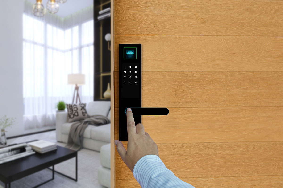 Fingerprints or finger scan to open digital door lock, Apartment, condominium door control system using digital door locking