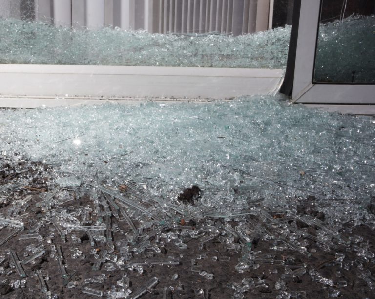 shattered glass door